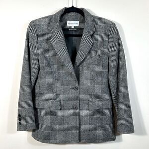 Bloomingdale’s Blazer Jacket Gray Checkered Two Button Lined Women Size 4 Petite